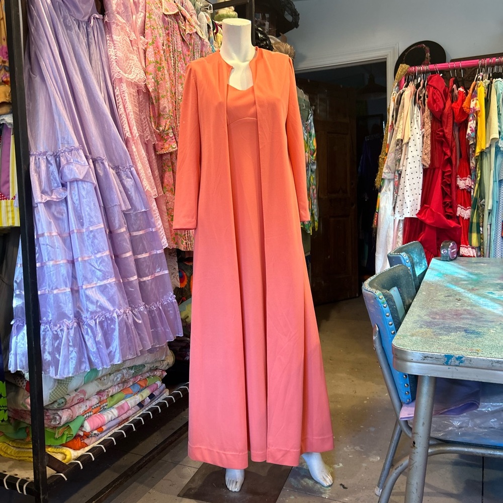 70s Coral Dress & Duster Set